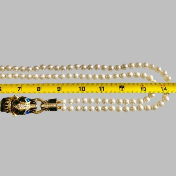 Park Lane Panther Jaguar Double Strand Faux Rhinestone Necklace Gold Tone - Picture 13 of 16